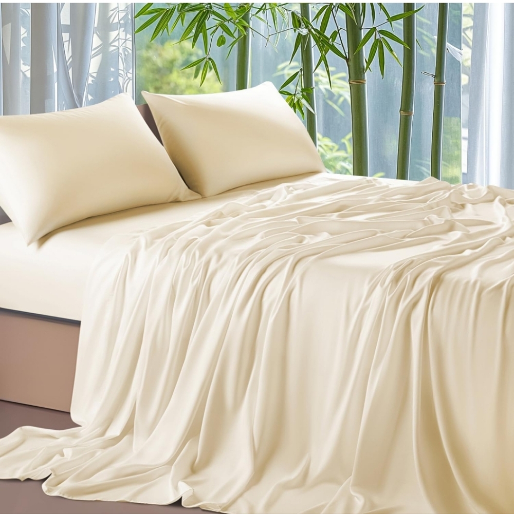 100% Viscose Derived from Bamboo_ Sheets Queen Size 4pcs - Ultra Cooling & Silky